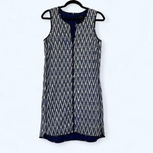2/$30 J Crew Cotton Ikat Shift Dress Sleeveless Blue and Cream SZ 4